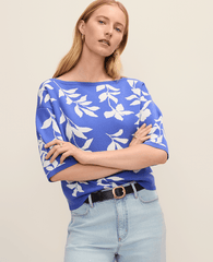 Ann Taylor Dream Blue Petite Floral Jacquard Boatneck Sweater