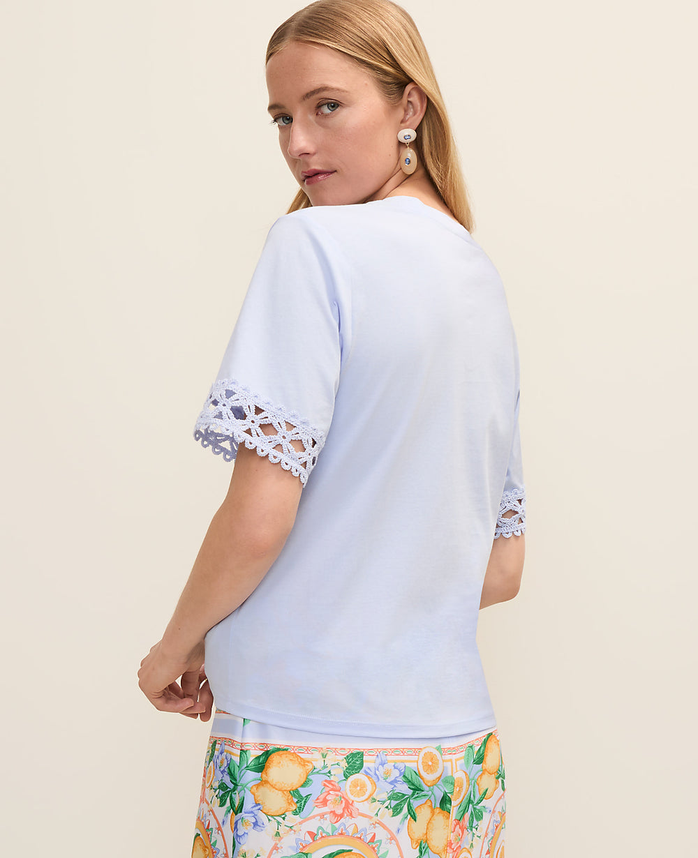 Ann Taylor Crystal Lavender Petite Crochet Trim Relaxed Tee