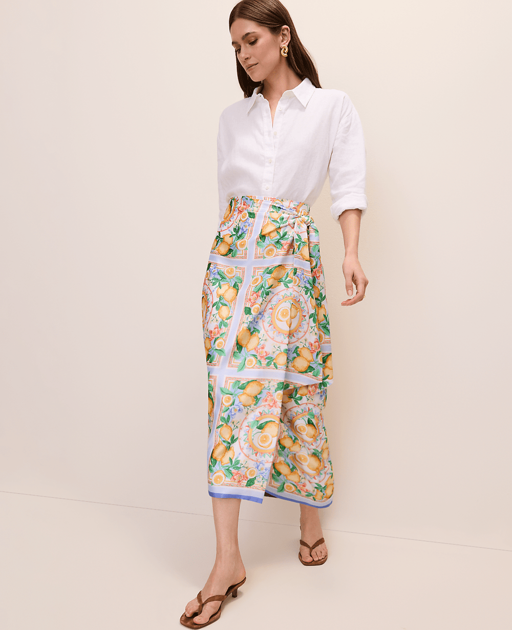 Ann Taylor Limoni Scarf Petite Lemon Wrap Skirt in Satin
