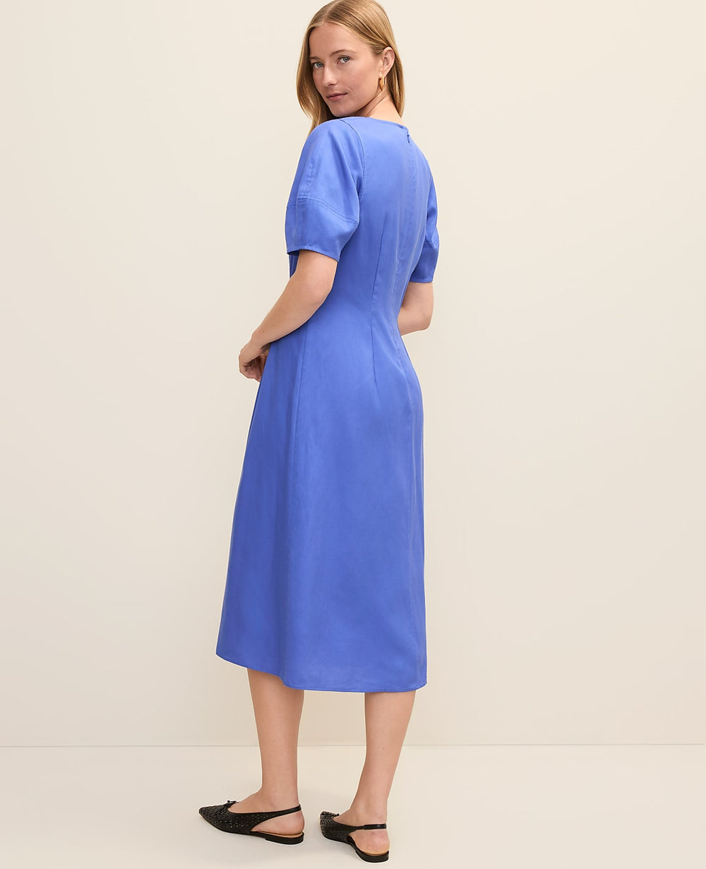 Ann Taylor Dream Blue Petite Crew Neck Flare Midi Dress