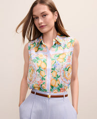 Ann Taylor Multi-Please Use B Version Petite Lemon Print Sleeveless Collar Shirt
