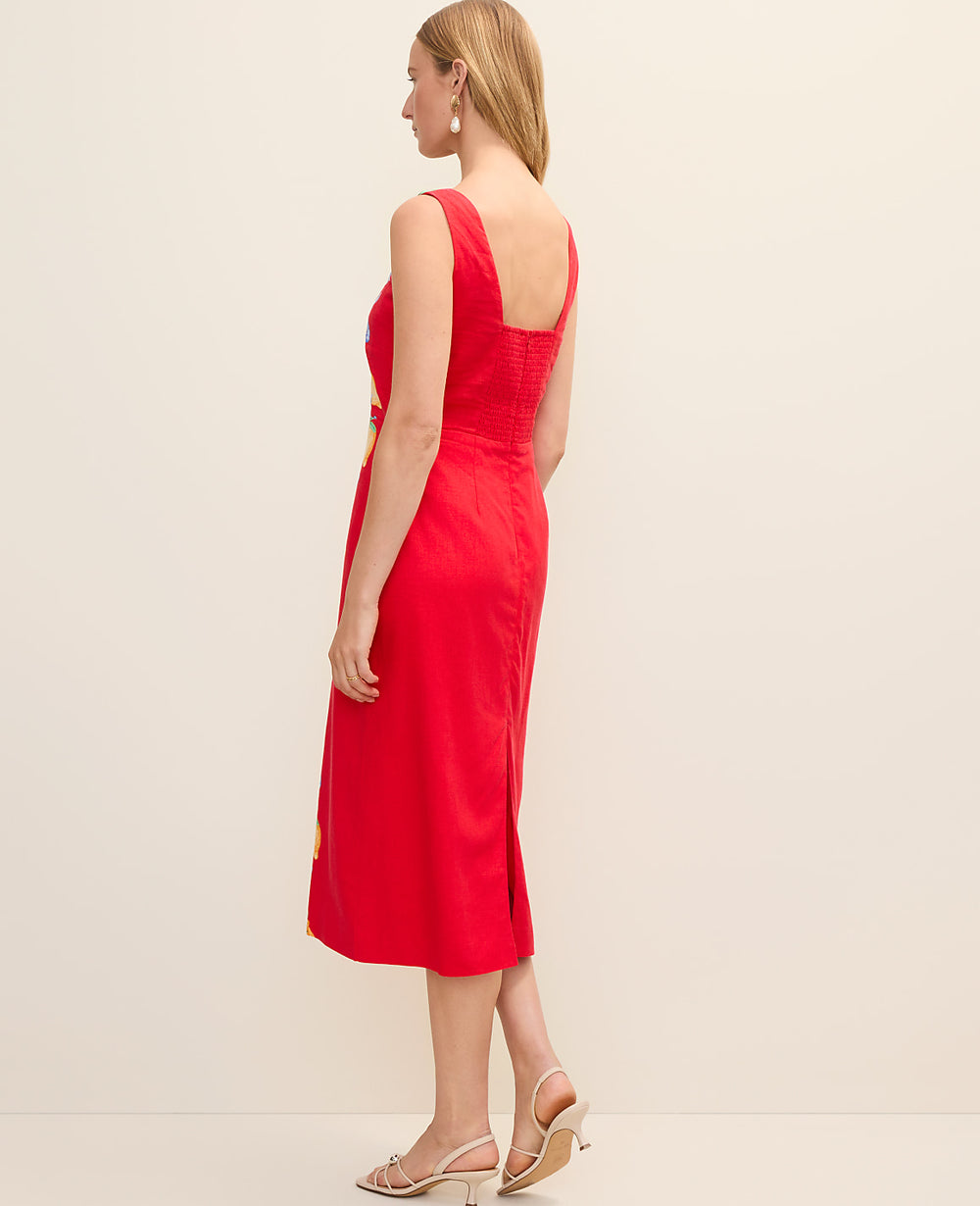 Ann Taylor Bright Cherry Petite Floral Sheath Dress in Linen Blend