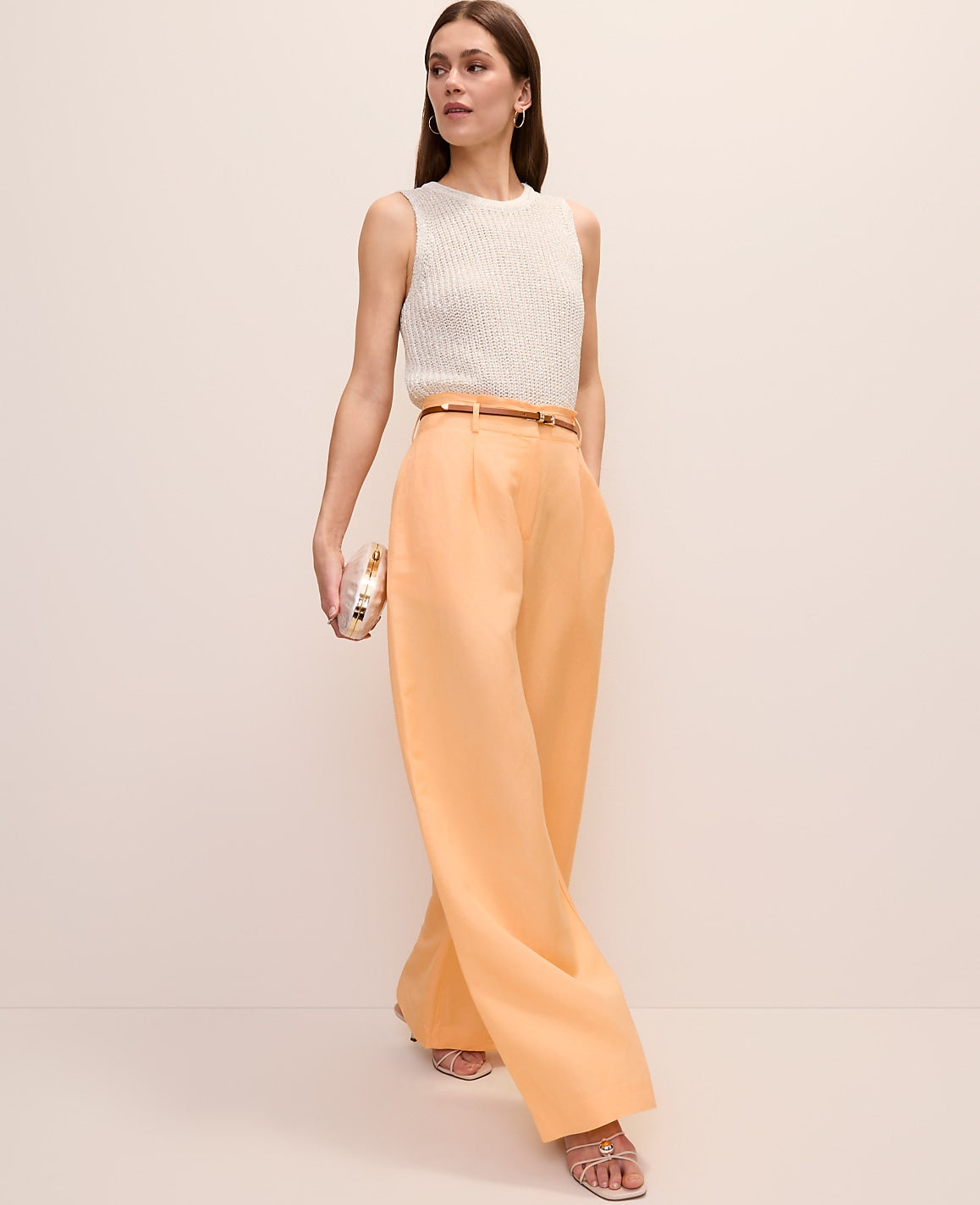 Ann Taylor Tropical Papaya Petite Paperbag Pant in Linen Blend