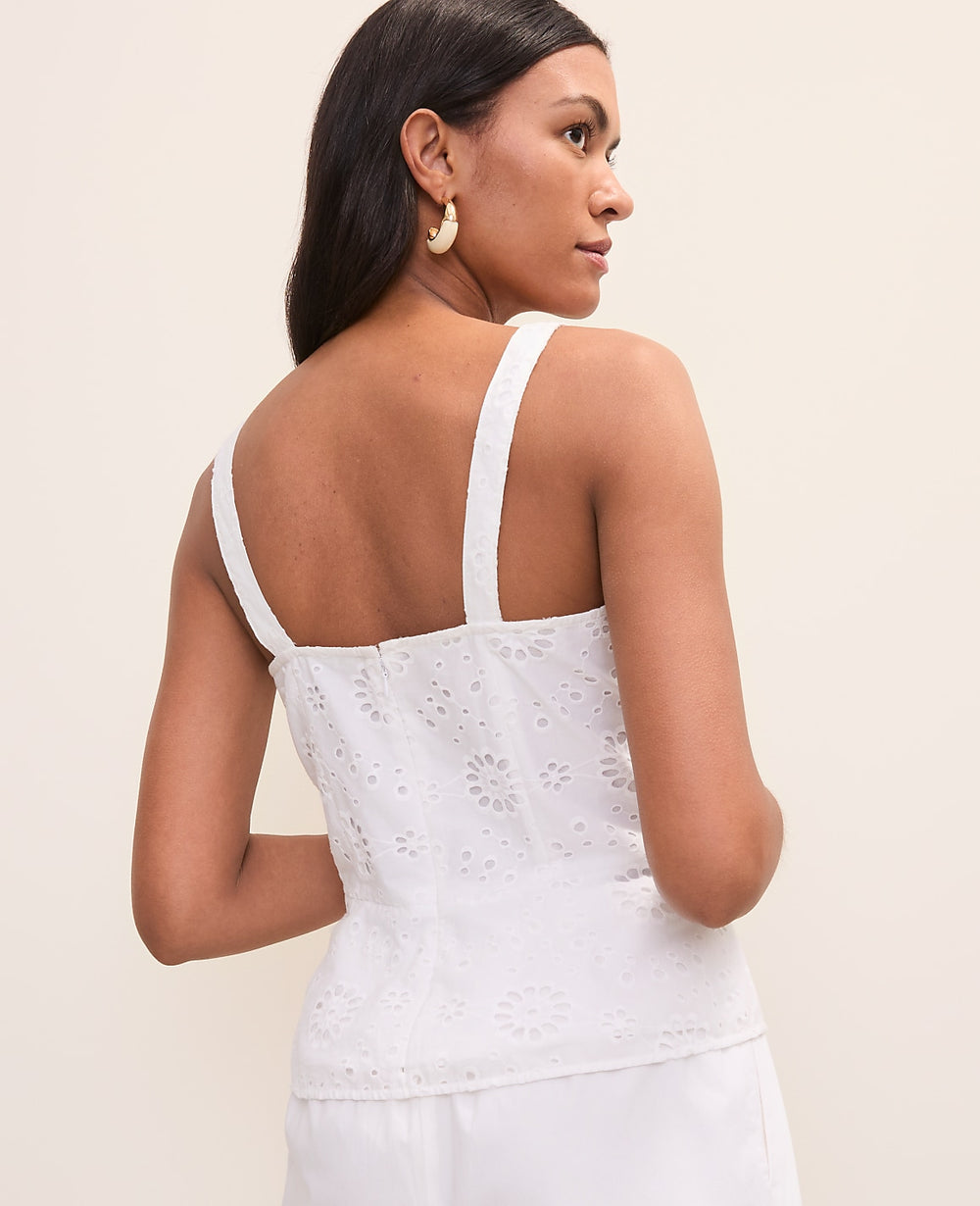 Ann Taylor White Petite Eyelet Peplum Top