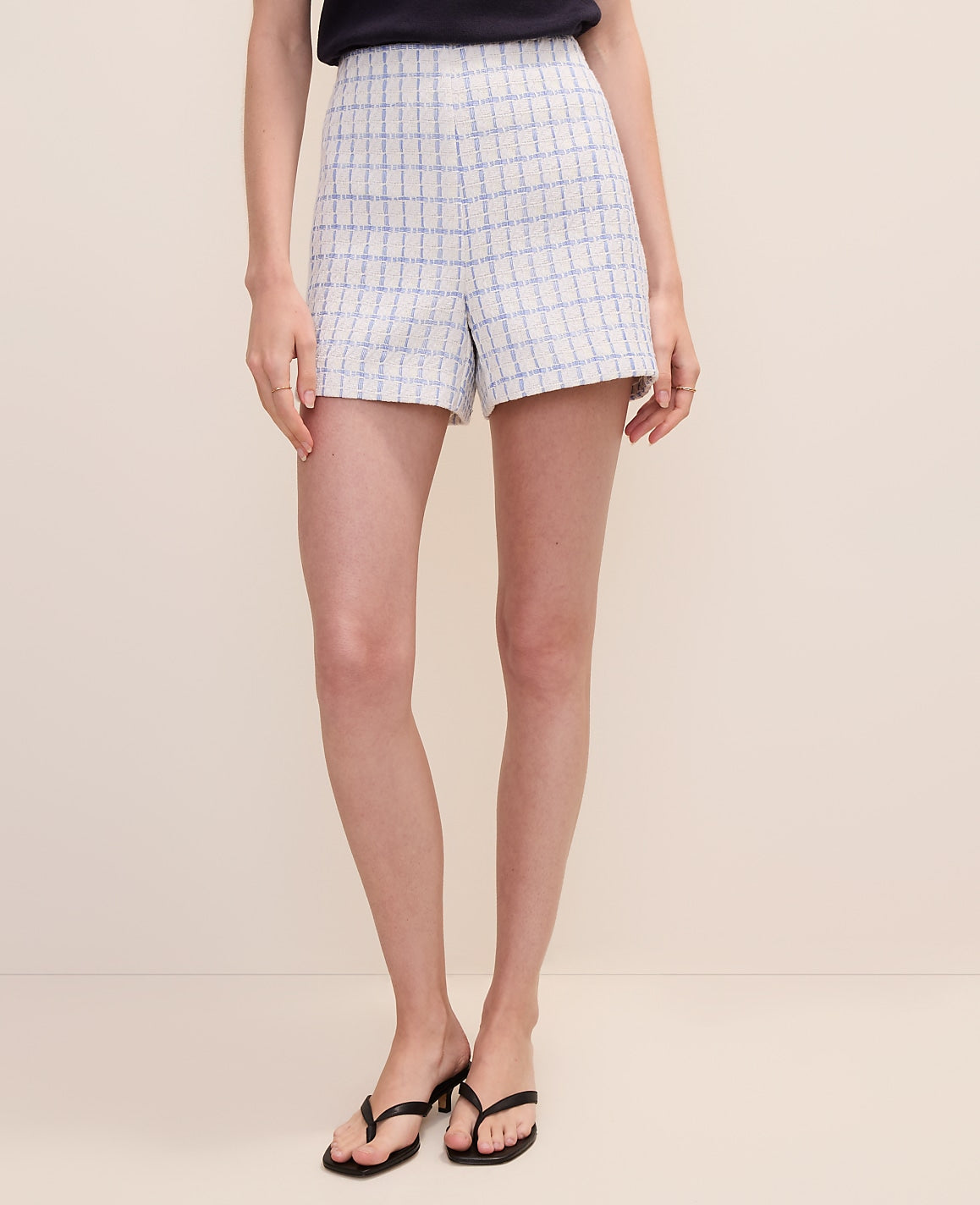 Ann Taylor White/Blue Multi Petite Side Zip Short in Tweed
