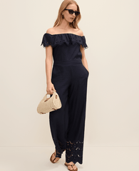 Ann Taylor Night Sky The Petite Easy Wide-Leg Pant in Linen Blend