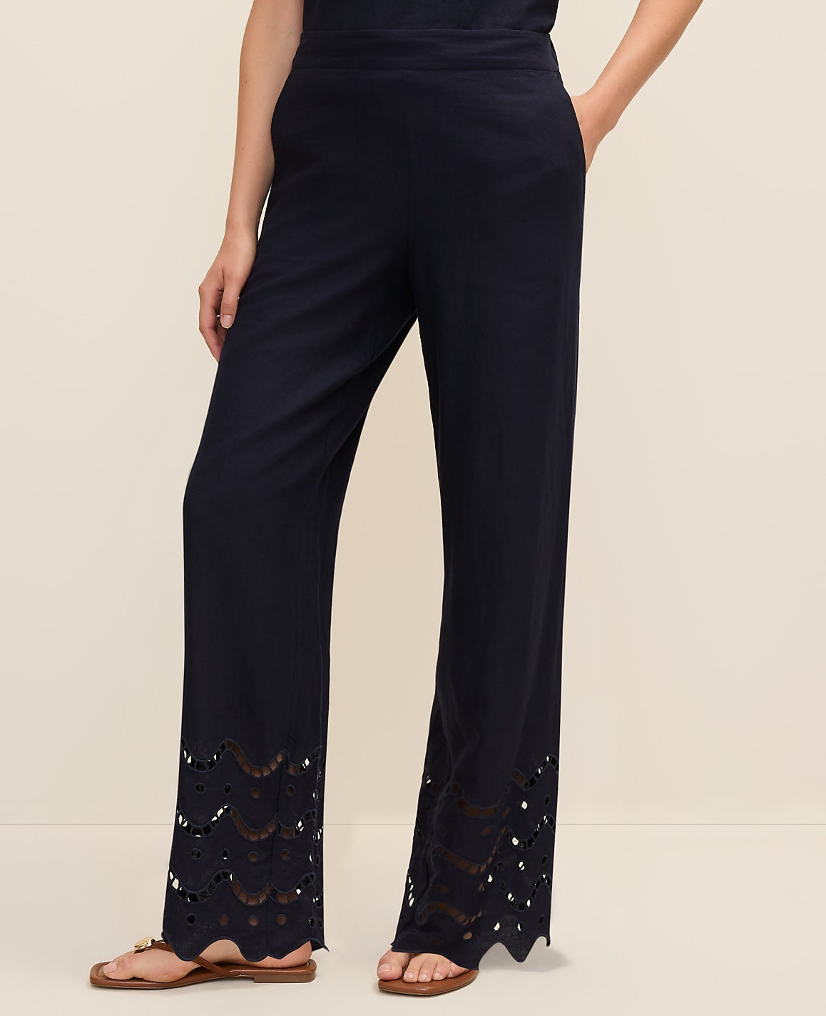Ann Taylor Night Sky The Petite Easy Wide-Leg Pant in Linen Blend