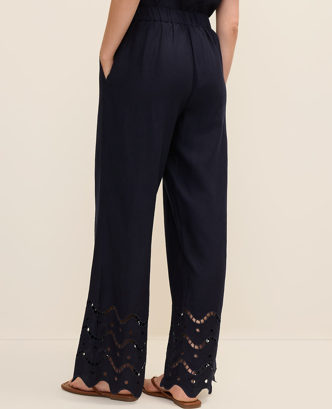 Ann Taylor Night Sky The Petite Easy Wide-Leg Pant in Linen Blend