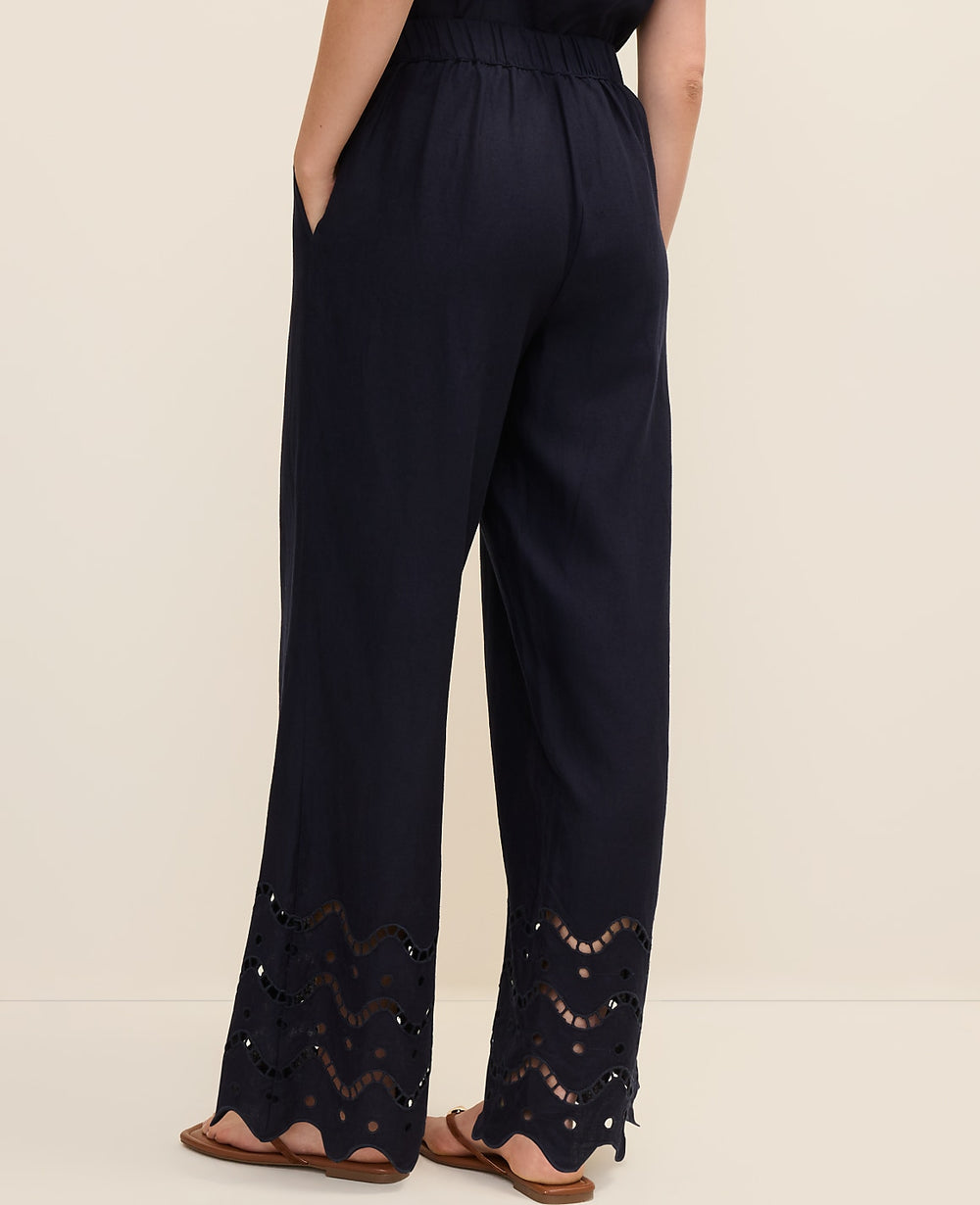 Ann Taylor Night Sky The Petite Easy Wide-Leg Pant in Linen Blend
