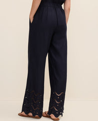 Ann Taylor Night Sky The Petite Easy Wide-Leg Pant in Linen Blend