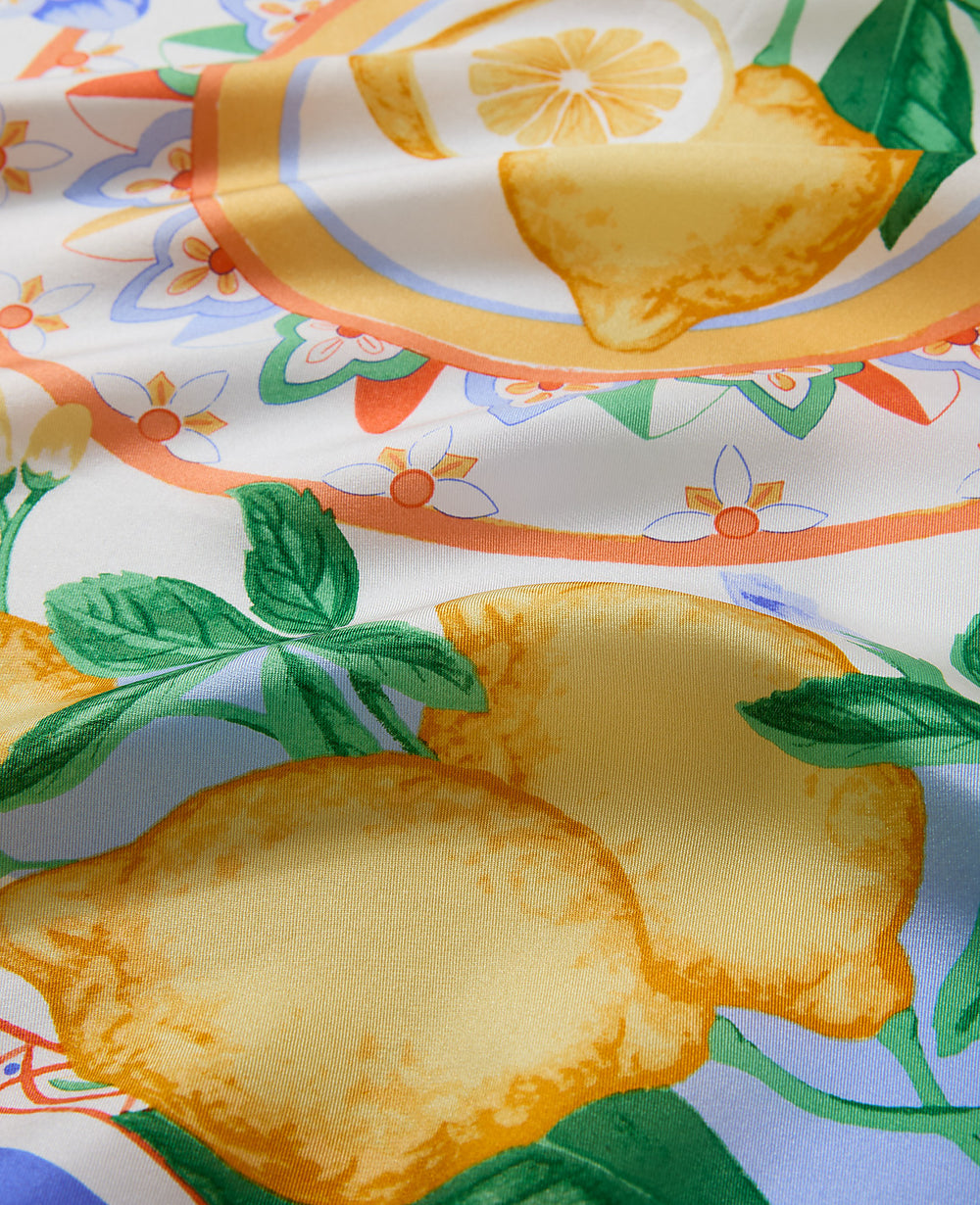 Ann Taylor White Lemon Print Silk Scarf