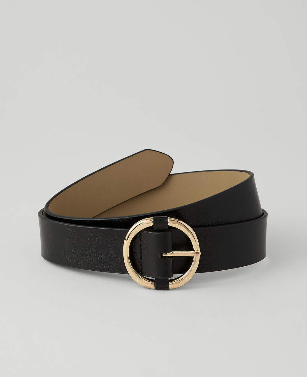 Ann Taylor Black Leather Round Buckle Belt