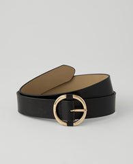 Ann Taylor Black Leather Round Buckle Belt