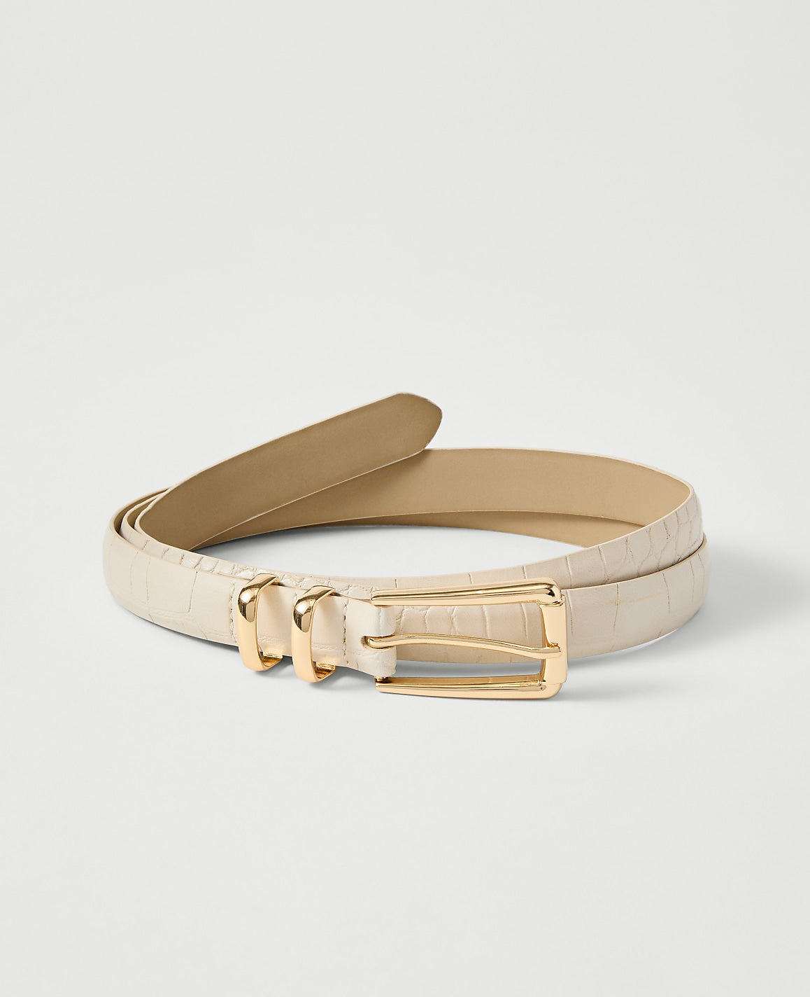 Ann Taylor White Croco Rectangle Buckle Belt