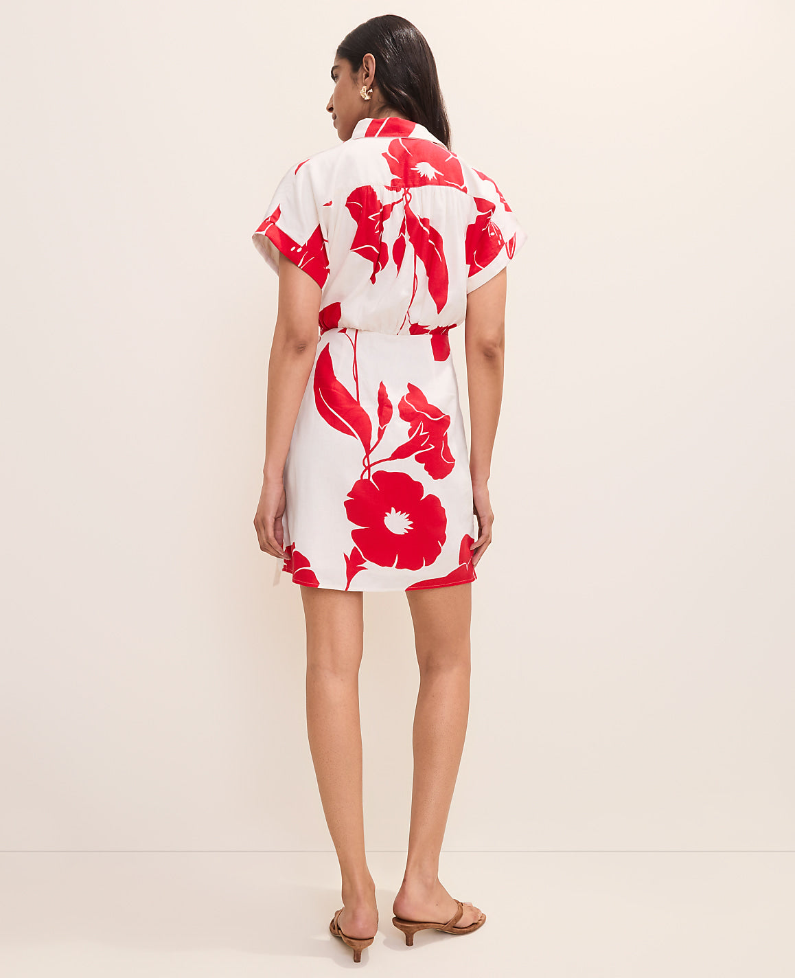 Ann Taylor Bright Cherry Floral Collared Shift Dress in Linen Blend