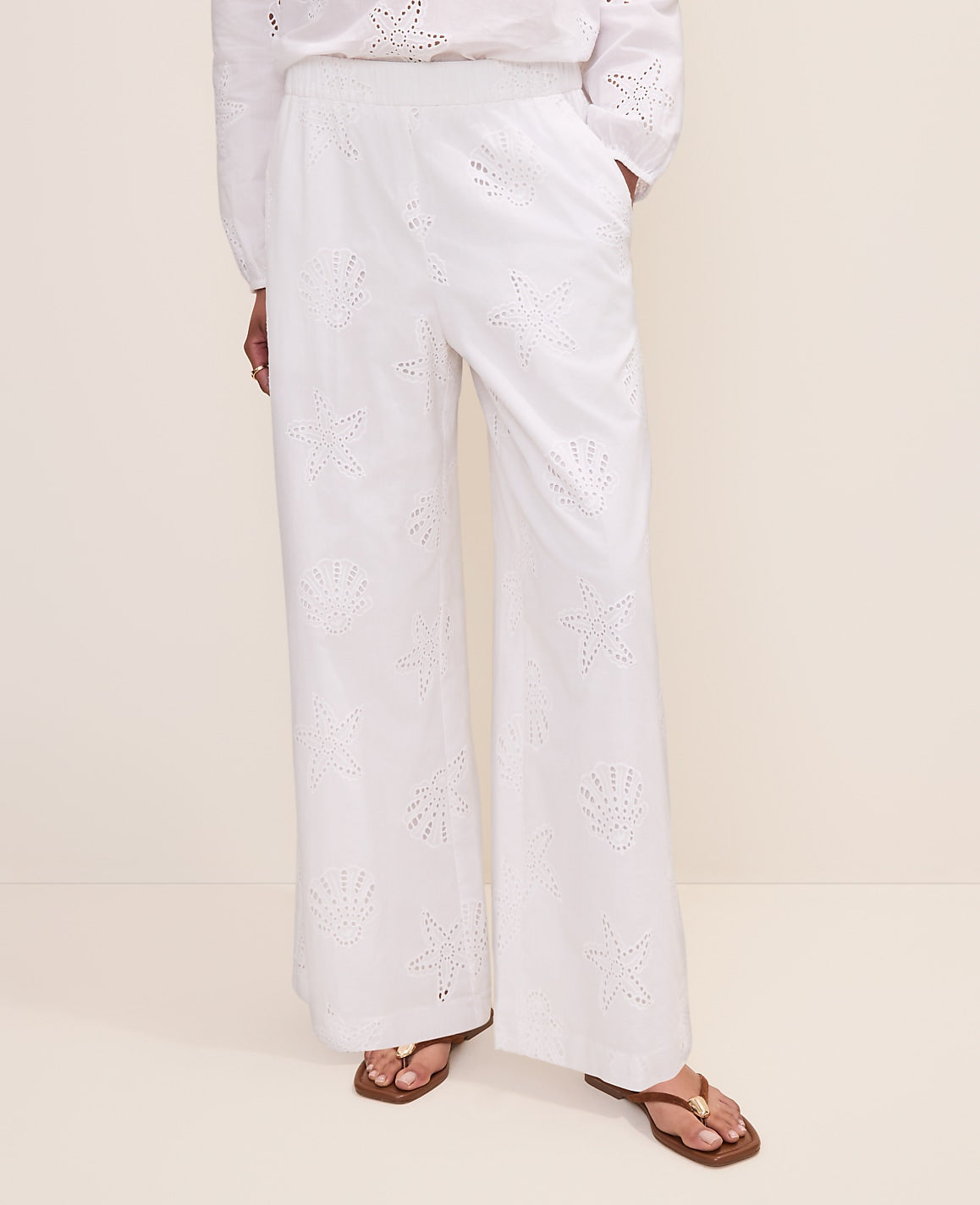 Ann Taylor White 9000 The Eyelet Easy Palazzo Pant
