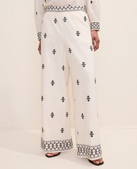 Ann Taylor Winter White The Embroidered Easy Palazzo Pant