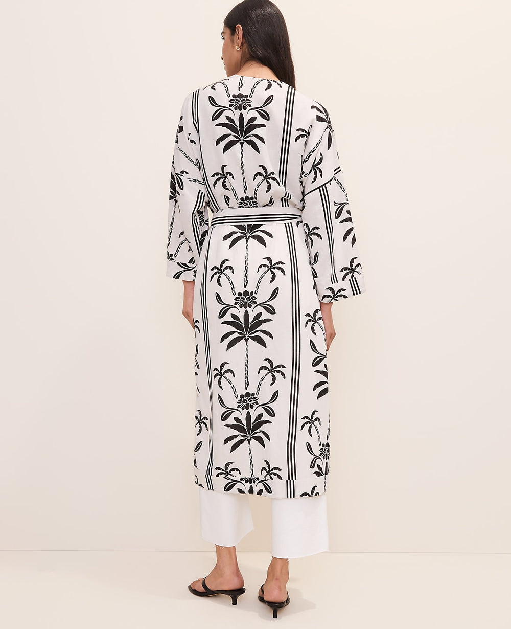 Ann Taylor Winter White Palm Tree Belted Kimono