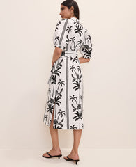 Ann Taylor Black Palm Tree Print Midi Dress in Linen