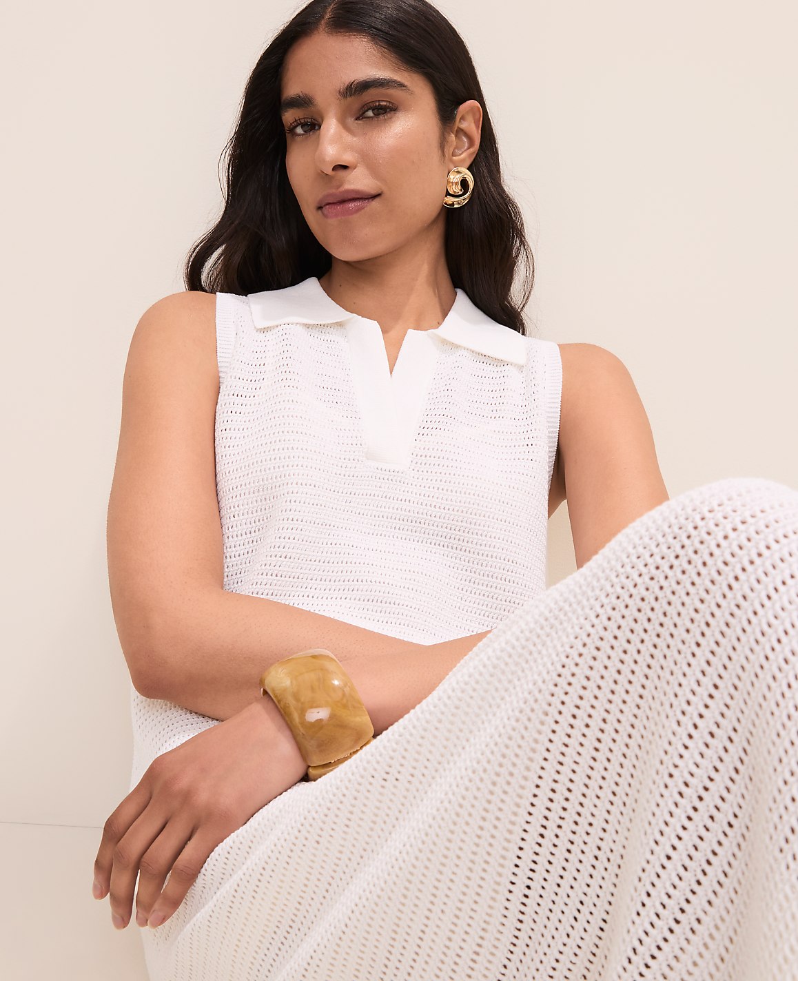 Ann Taylor White Collared Halter Sweater Dress