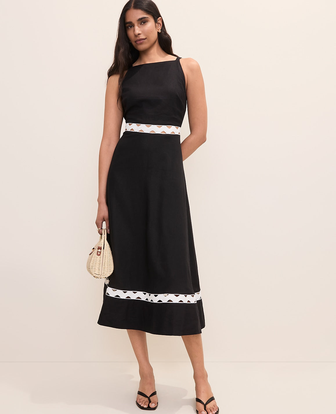 Ann Taylor Black Halter Midi Dress in Linen Blend