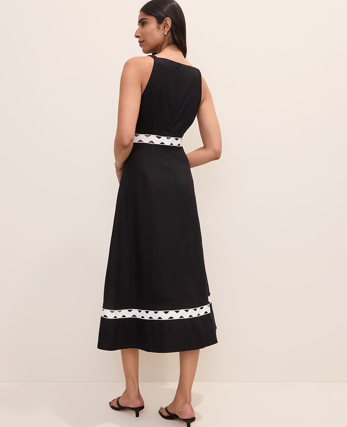 Ann Taylor Black Halter Midi Dress in Linen Blend