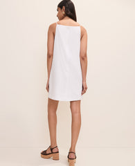 Ann Taylor White Embroidered Shift Dress in Linen Blend