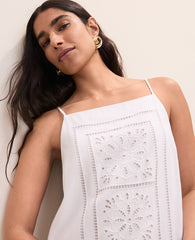 Ann Taylor White Embroidered Shift Dress in Linen Blend