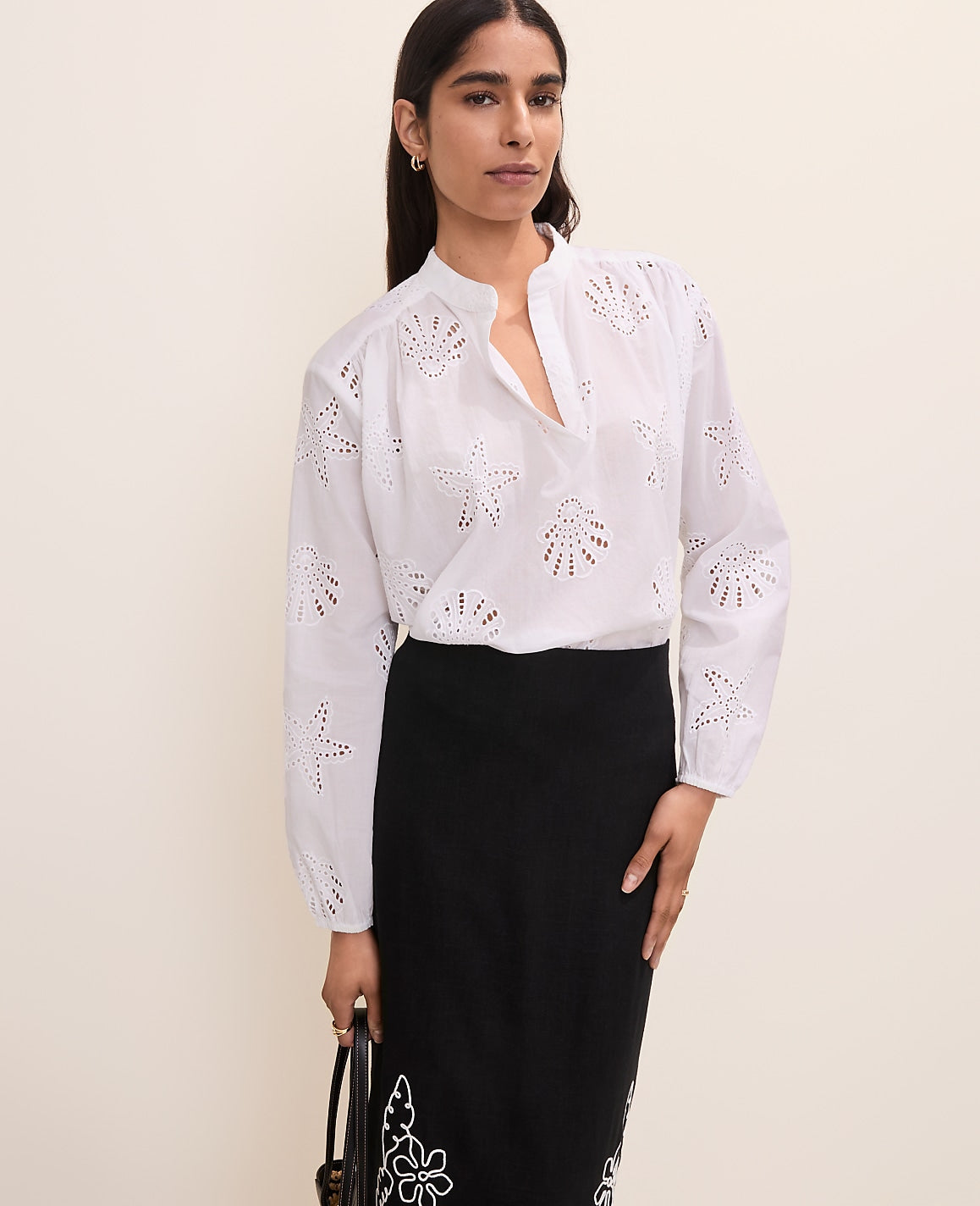 Ann Taylor White 9000 Eyelet V-Neck Popover