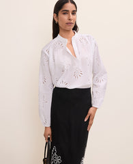 Ann Taylor White 9000 Eyelet V-Neck Popover