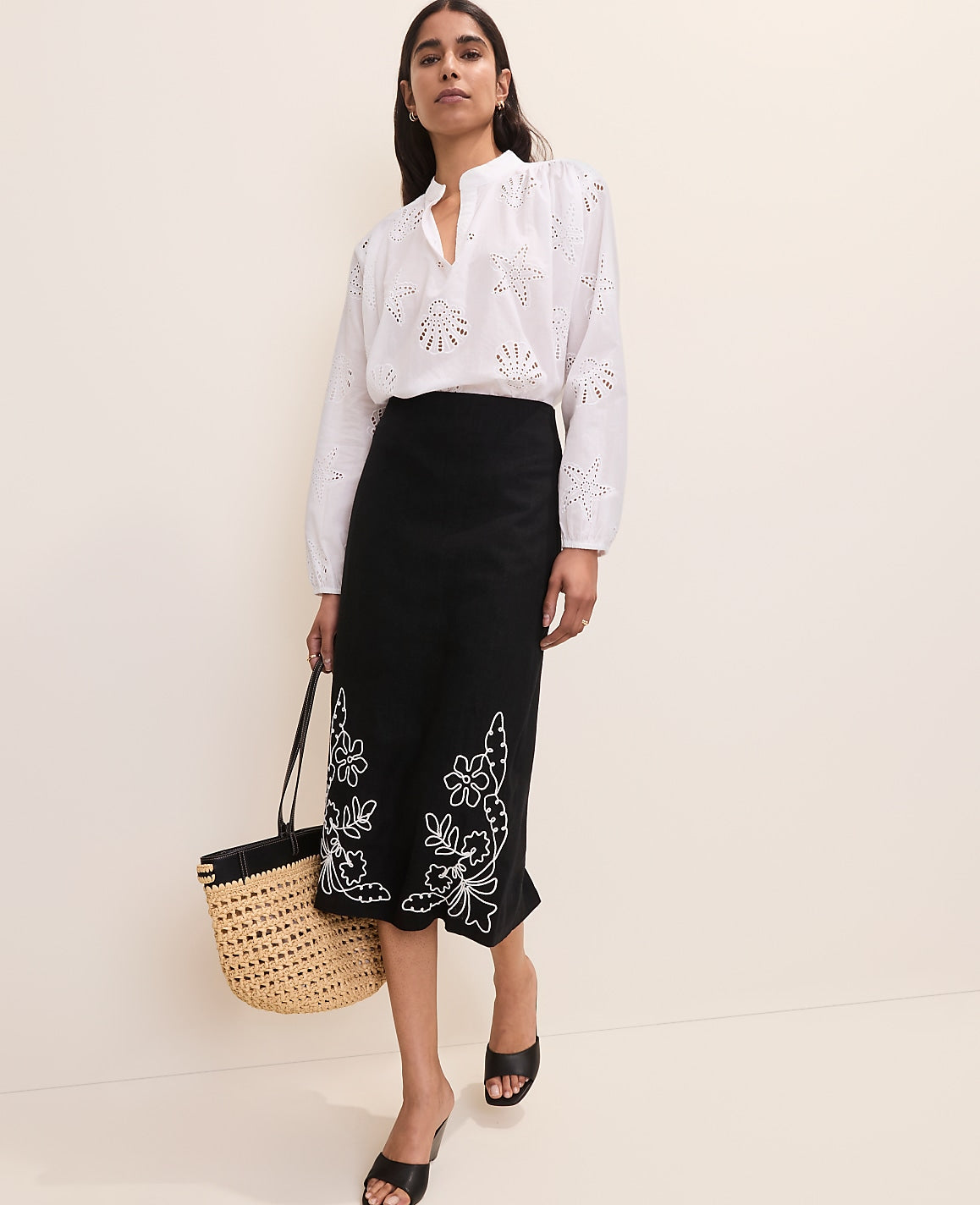 Ann Taylor White 9000 Eyelet V-Neck Popover