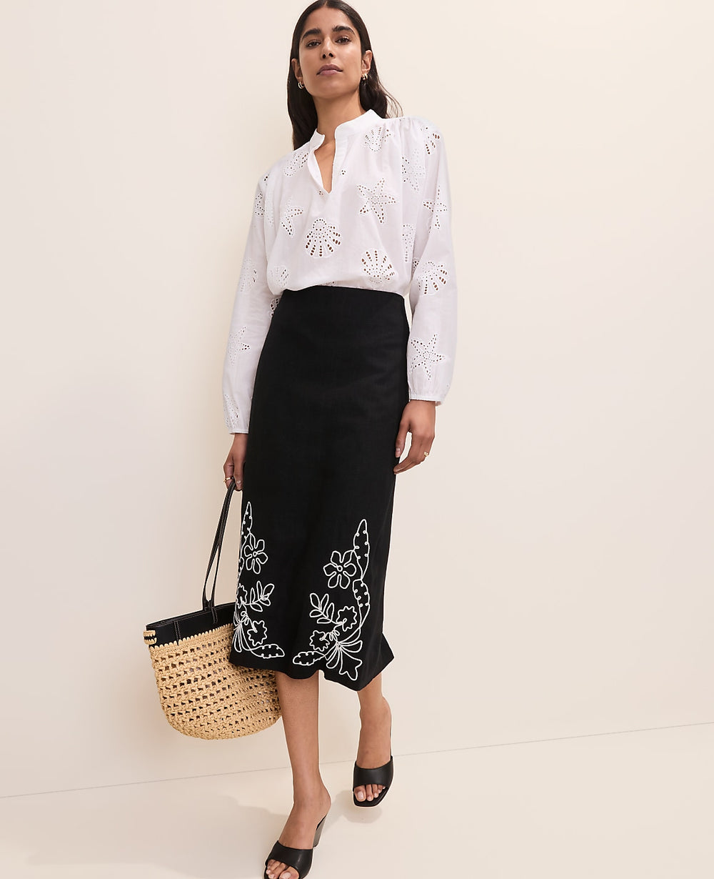 Ann Taylor White 9000 Eyelet V-Neck Popover