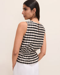Ann Taylor Black/White Multi Gingham Peplum Top