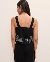 Ann Taylor Black Embroidered Square Neck Tank Top