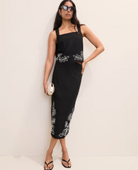 Ann Taylor Black Embroidered Square Neck Tank Top