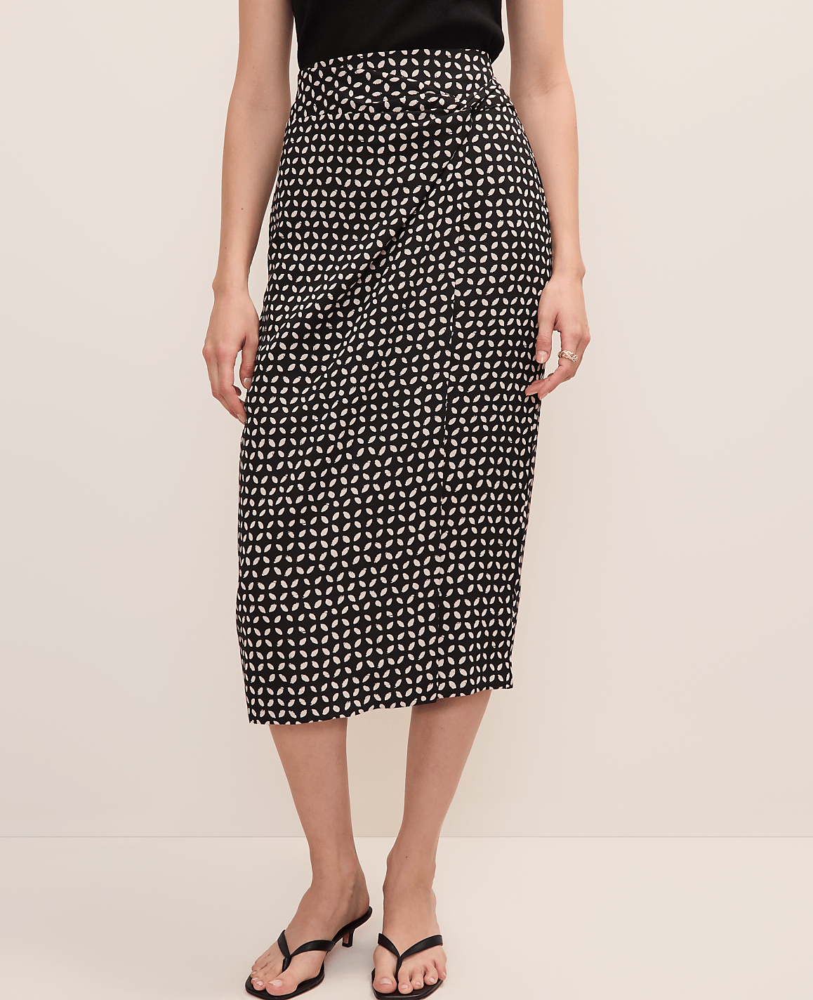 Ann Taylor Black Batik Wrap Midi Skirt