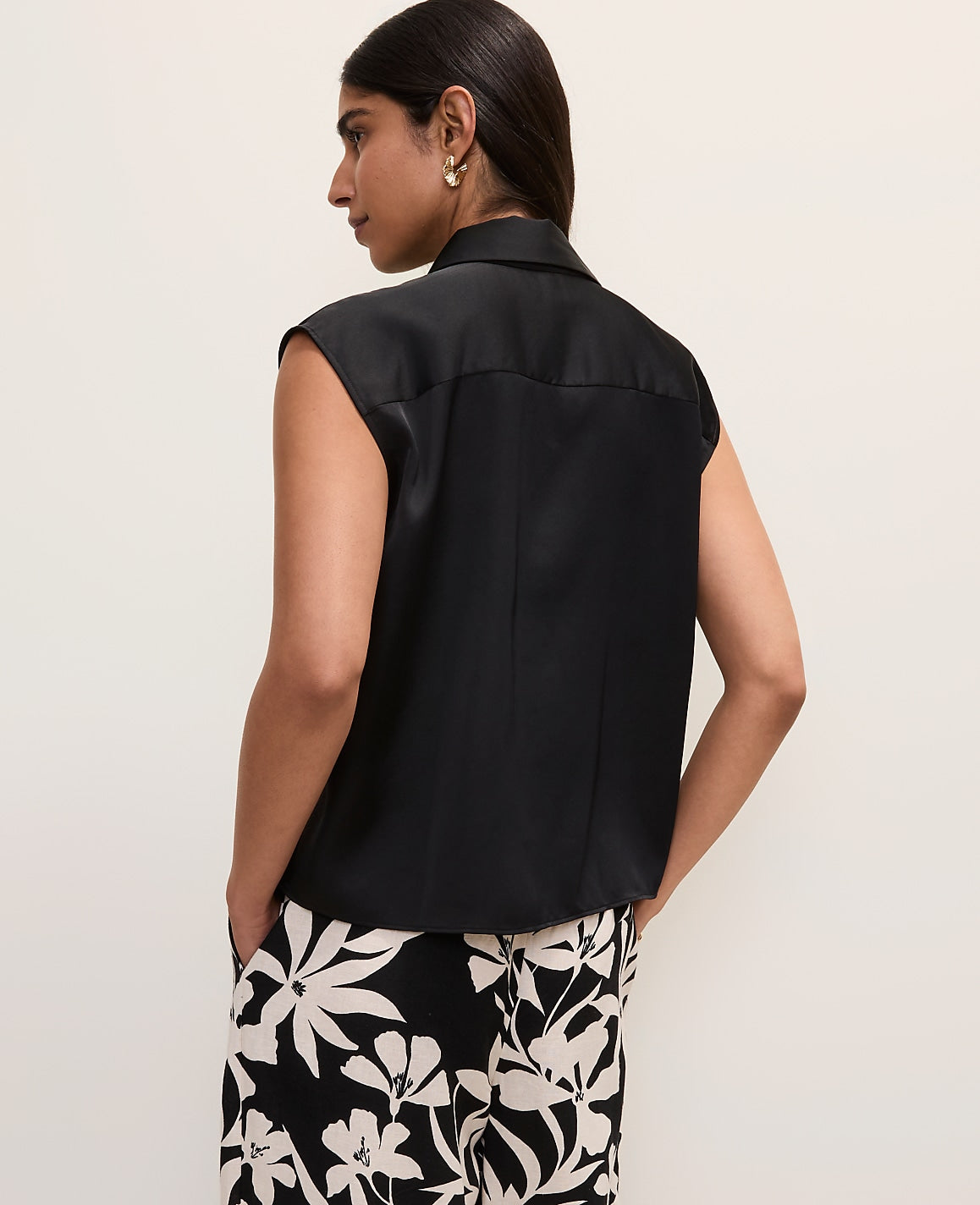 Ann Taylor Black Collared Satin Blouse