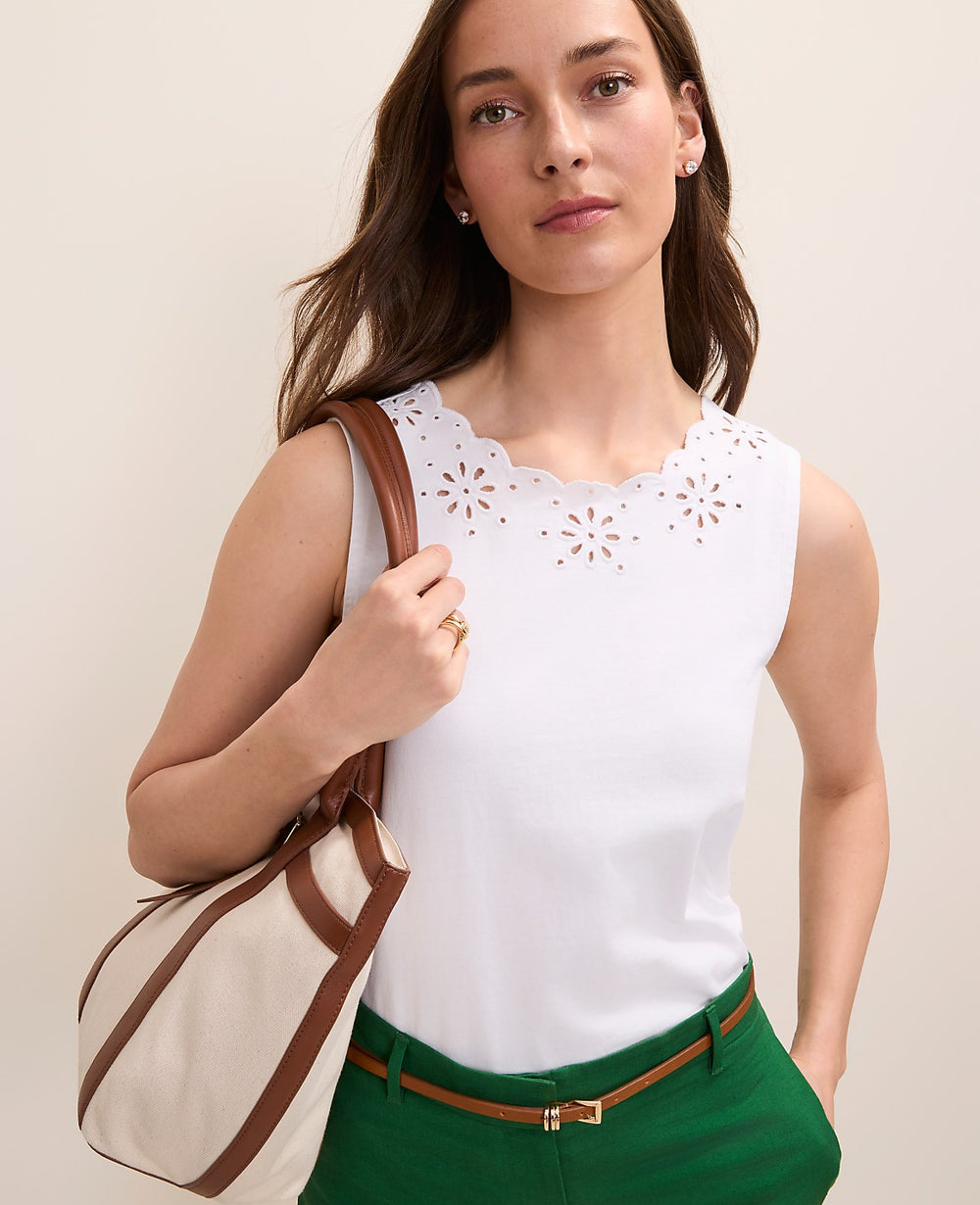 Ann Taylor White Embroidered Tank Top