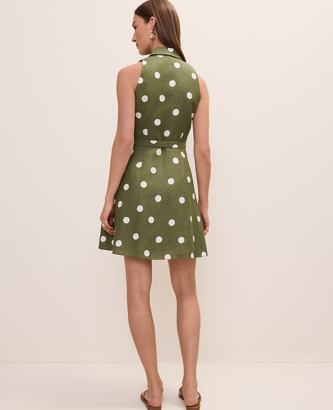 Ann Taylor Moss Green Polka Dot Halter Mini Dress in Linen Blend