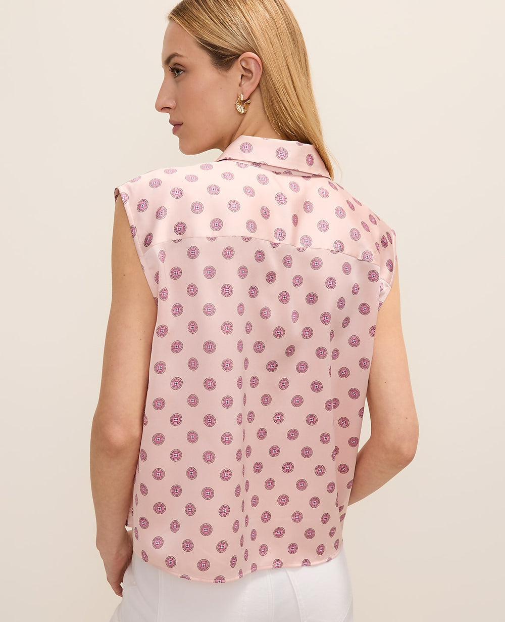 Ann Taylor Pink Marble Geo Collared Satin Blouse
