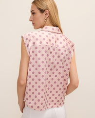 Ann Taylor Pink Marble Geo Collared Satin Blouse