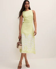 Ann Taylor Lime Slice Eyelet Halter Midi Dress