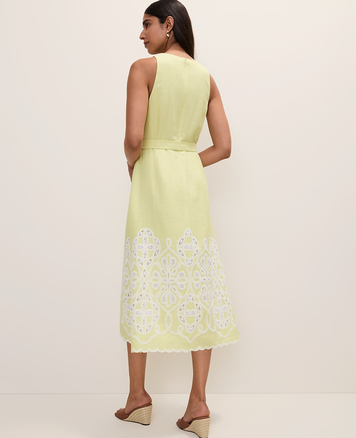 Ann Taylor Lime Slice Eyelet Halter Midi Dress