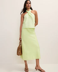 Ann Taylor Lime Slice Bias Midi Slip Skirt in Linen Blend