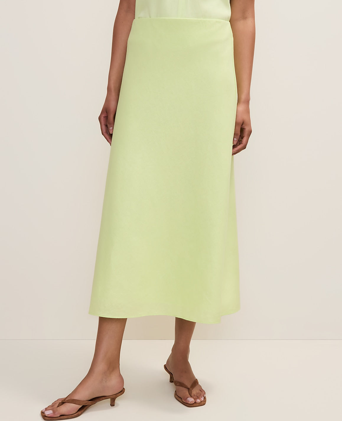 Ann Taylor Lime Slice Bias Midi Slip Skirt in Linen Blend