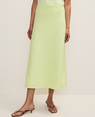 Ann Taylor Lime Slice Bias Midi Slip Skirt in Linen Blend