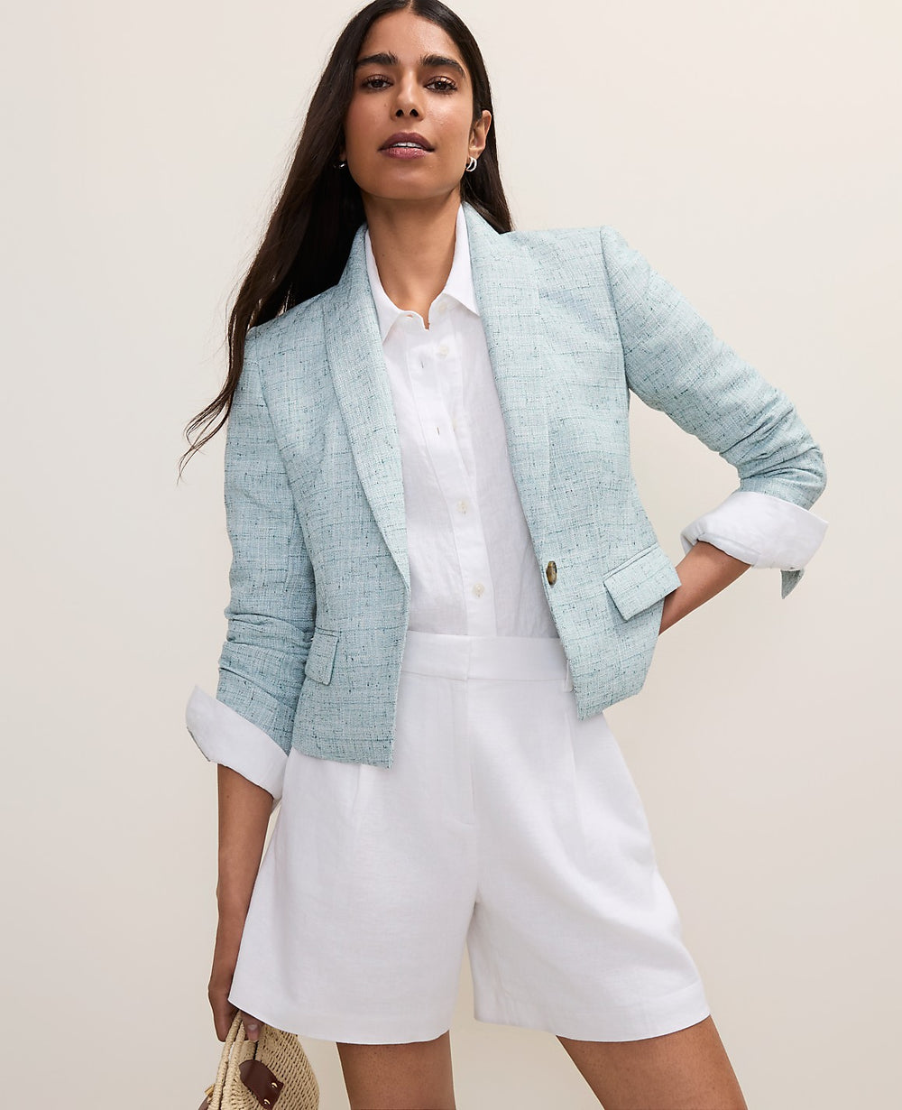 Ann Taylor Soft Green Multi The Modern Newbury Blazer in Tweed