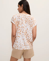 Ann Taylor Cafe Au Lait Animal Print Pleat Front Top