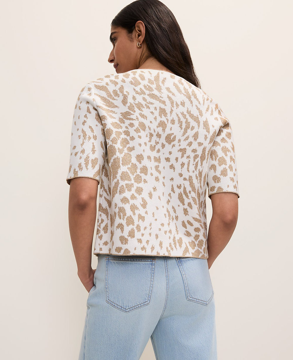 Ann Taylor Lurex Sweater Animal Print Short Sleeve Cardigan