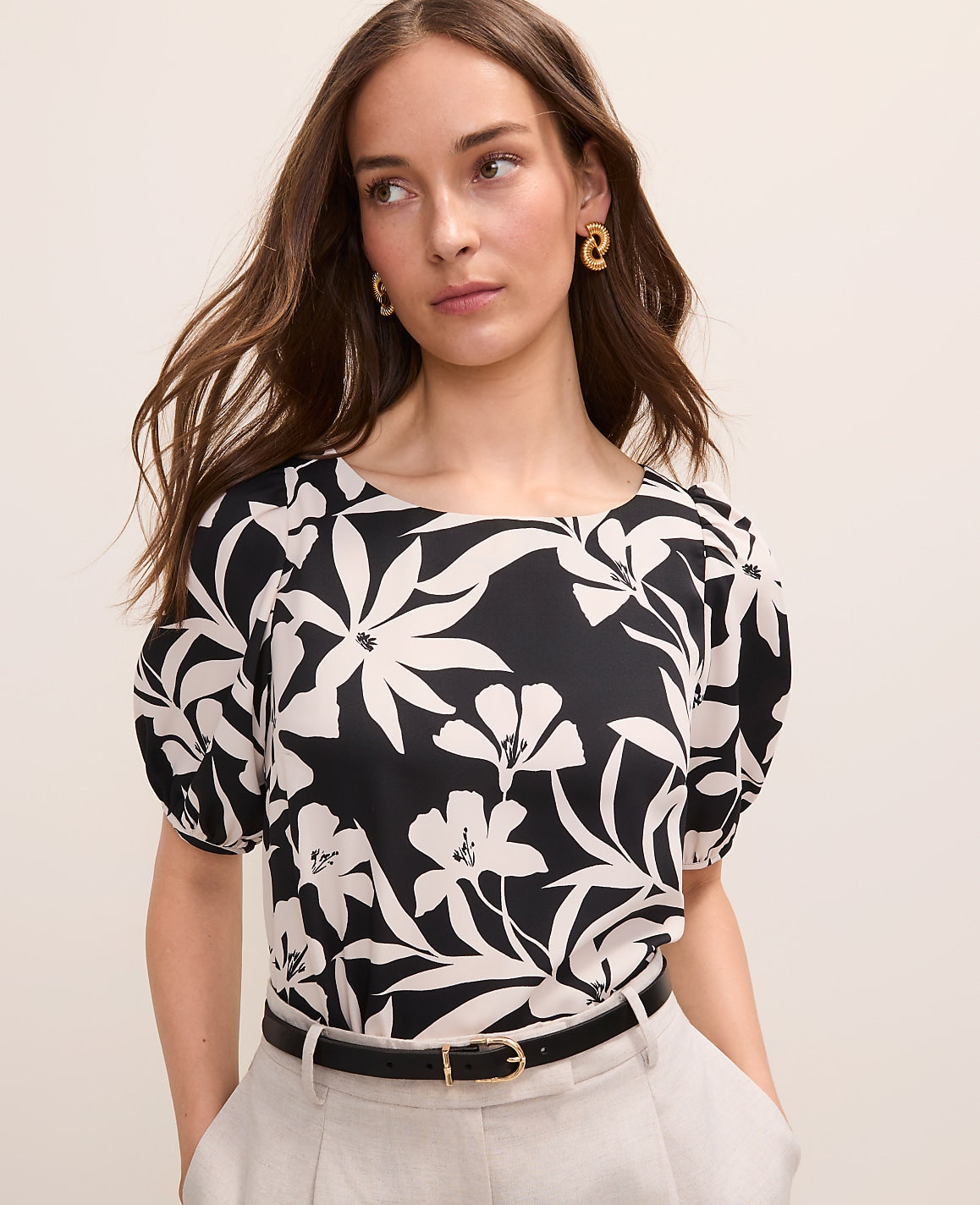 Ann Taylor Black Floral Boatneck Blouse